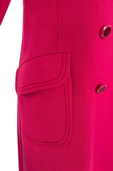 Gorgeous 1970s Unlabeled Top Stitched Knit Jersey Coat in a Bright Joyful Raspberry Coral Colour