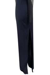 Incredible Early 2000s John Anthony Couture Blue Silk Jersey Dress w See Through Lace  Side & Bodice