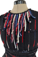 Iconic Fall 2010 Chanel by Karl Lagerfeld Look 21 Runway Black Knit Boucle Dress w Fringe Detailing