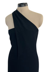 Gorgeous Fall 1998 Chanel by Karl Lagerfeld Runway Black Crepe One Shoulder Dress
