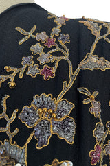 Stunning 1930s Unlabeled Moss Silk Crepe Dress w Dense Beading Sequin & Gold Thread Embroidery