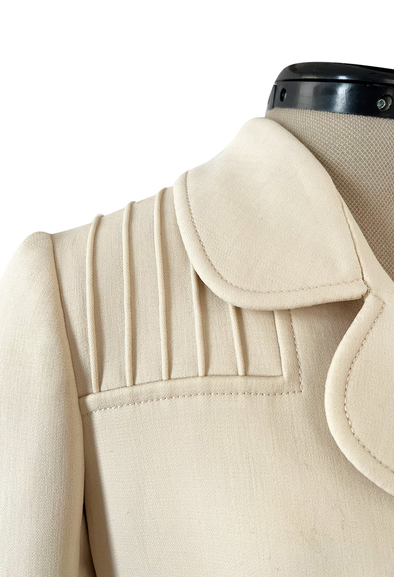 Important Spring 1970 Valentino Haute Couture Ivory Wool Coat w Intricate PinTuck Detailing