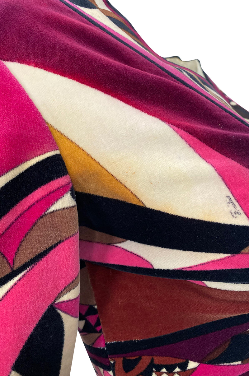 1960s Emilio Pucci Purple & Pink Curved Graphic Print Velvet Dress