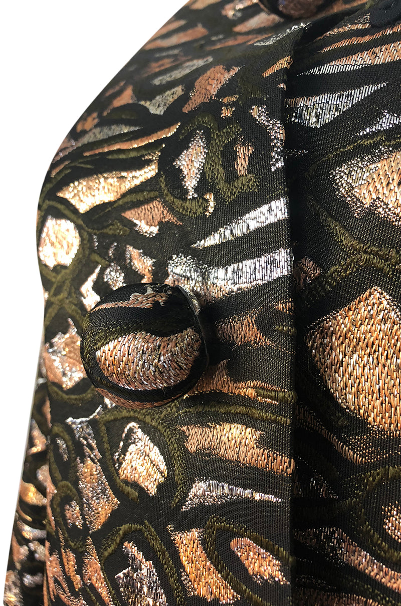 1960s Nina Ricci Metallic Gold Silver Silk Brocade Dress & Jacket Suit Set