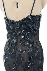 Superb 1970s Christian Dior by Marc Bohan Demi-Couture Net Lace Dress w Elaborate Beading