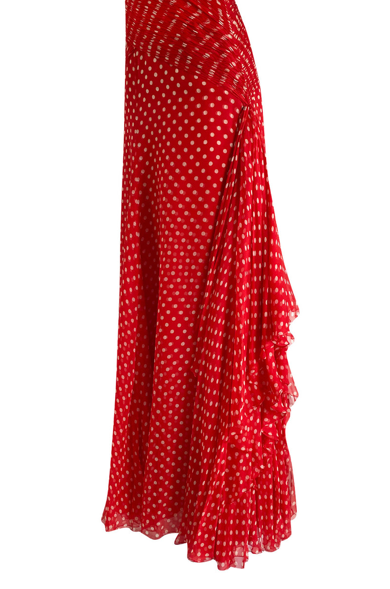 Vintage 70s Red Polka Dot Blouse With Neck Tie -  Finland