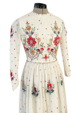 Exceptional 1960s Hand Sequinned Indian Silk Gauze Dress w Matching Veil or Shaw