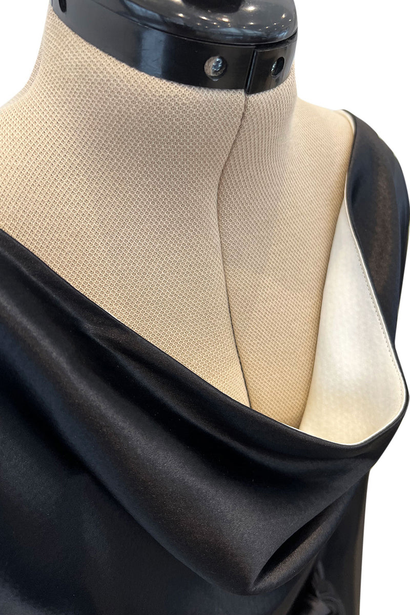 Incredible 2007 Alexander McQueen Original Bias Cut Black Silk Satin Dress w Tie Belt