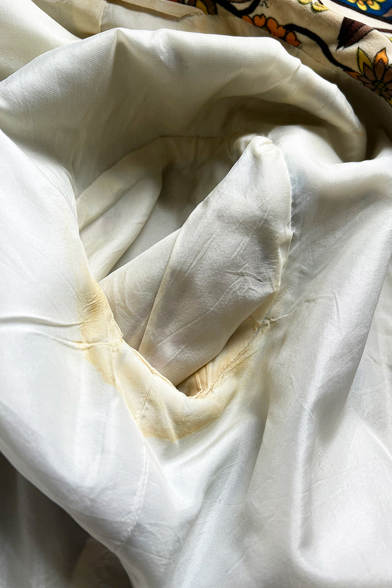 1960s Emilio Pucci Ivory, Yellow, Tan & Deep Blue Print Cotton Velvet Jacket