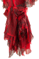 Spring 1988 Zandra Rhodes 'Fantastic Flower Garden' Red Silk Print Dress