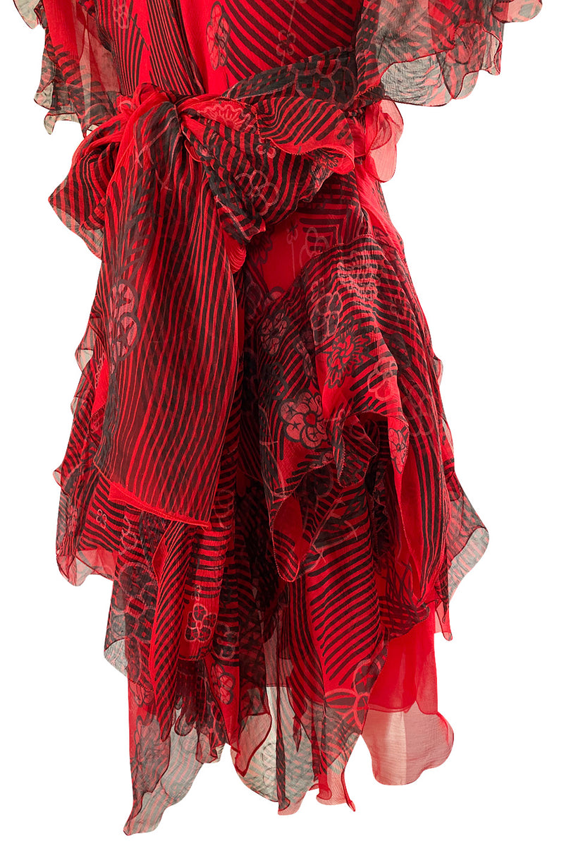 Spring 1988 Zandra Rhodes 'Fantastic Flower Garden' Red Silk Print Dress