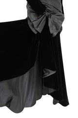 Dramatic 1980s Nina Ricci Black Velvet & Silk Taffeta Dress w Fabulous Sleeves & Slit Skirt