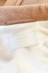 Fall 2003 Prada Runway Documented Ostrich Textured Suede Leather Coat w Belt
