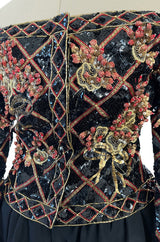 Elaborate 1987 John Anthony Couture Off Shoulder Mini Dress w Sequin Beading & Rosettes