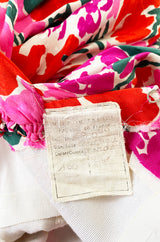 1980s Unlabelled Jacqueline de Ribes Pink Floral Print Silk Dress