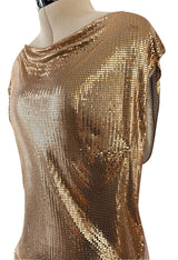 Fabulous Recent Paco Rabanne Oroton Gold Metal Mesh Dress w Snap Draping