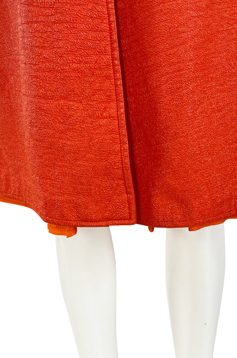 Iconic 1960s Andres Courreges Vivid Orange  & White Vinyl Coat or Dress w Original Belt