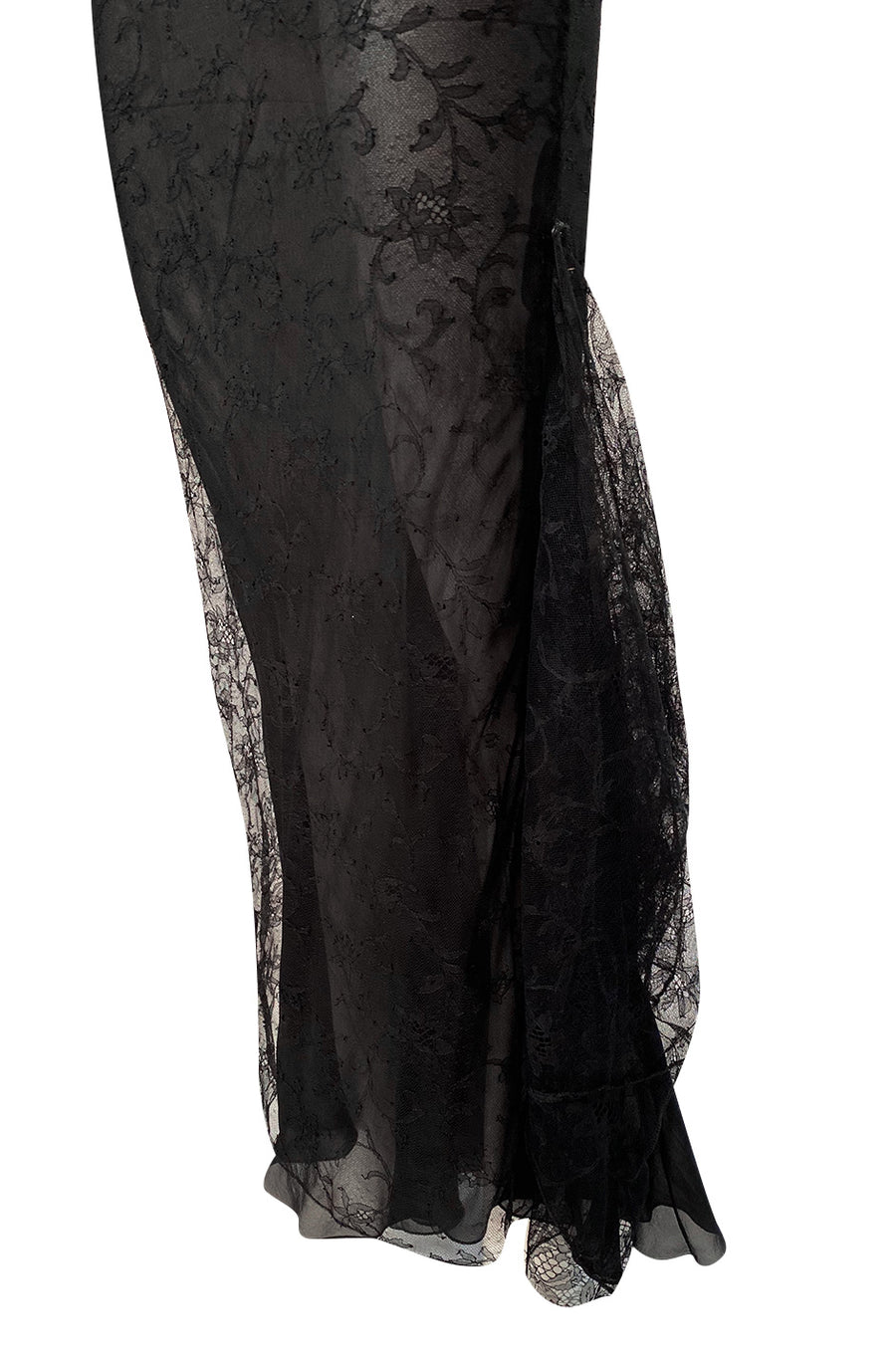 Incredible 2000s John Galliano Fine Black Lace Dress w Train