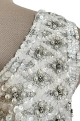 Fabulous 1960s Madeleine de Rauch Haute Couture Pearl White Sequin & Rhinestone Dress