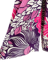 1960s Gino Charles for Malcolm Starr Purple & Pink Printed Jumpsuit w Extra Wide Legs