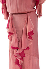 Phenomenal Spring 2001 Chanel by Karl Lagerfeld Dusty Pinks Silk Chiffon Runway Dress