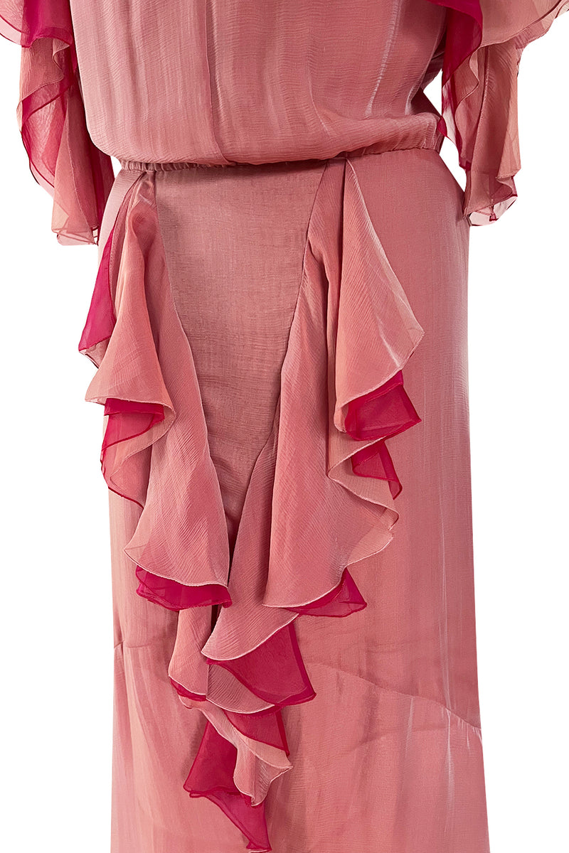 Phenomenal Spring 2001 Chanel by Karl Lagerfeld Dusty Pinks Silk Chiffon Runway Dress