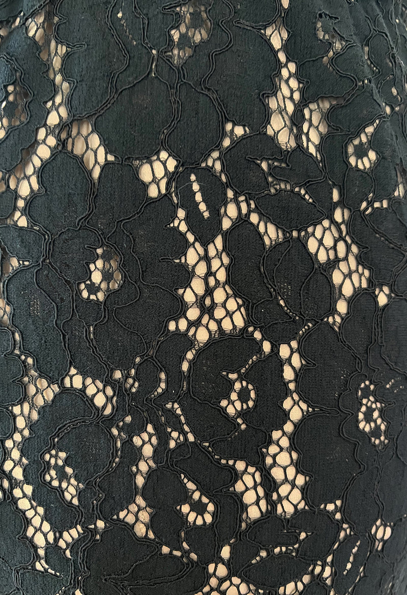 Easy to Wear 2010s Lanvin by Alber Elbaz Black Lace Illusion Dress w Button Front