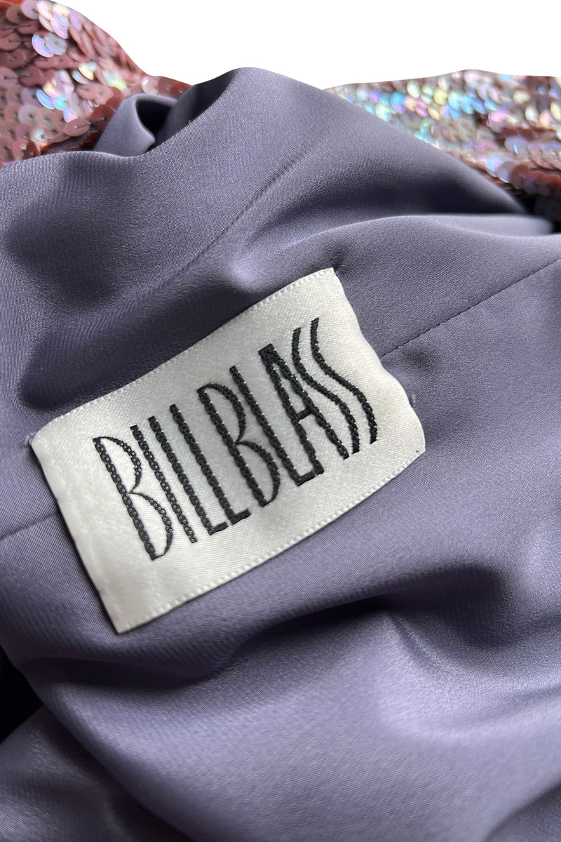Documented 1982 Bill Blass Sequin & Beaded Dusty Purple, Gold & Silver Dress