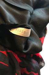 c.1976-77 Chanel True Haute Couture Red & Black Floral Print Silk Dress