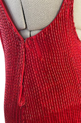Showstopping 1975 John Anthony Couture Deep Plunging Red Dress Entirely Covered in Glass Beads