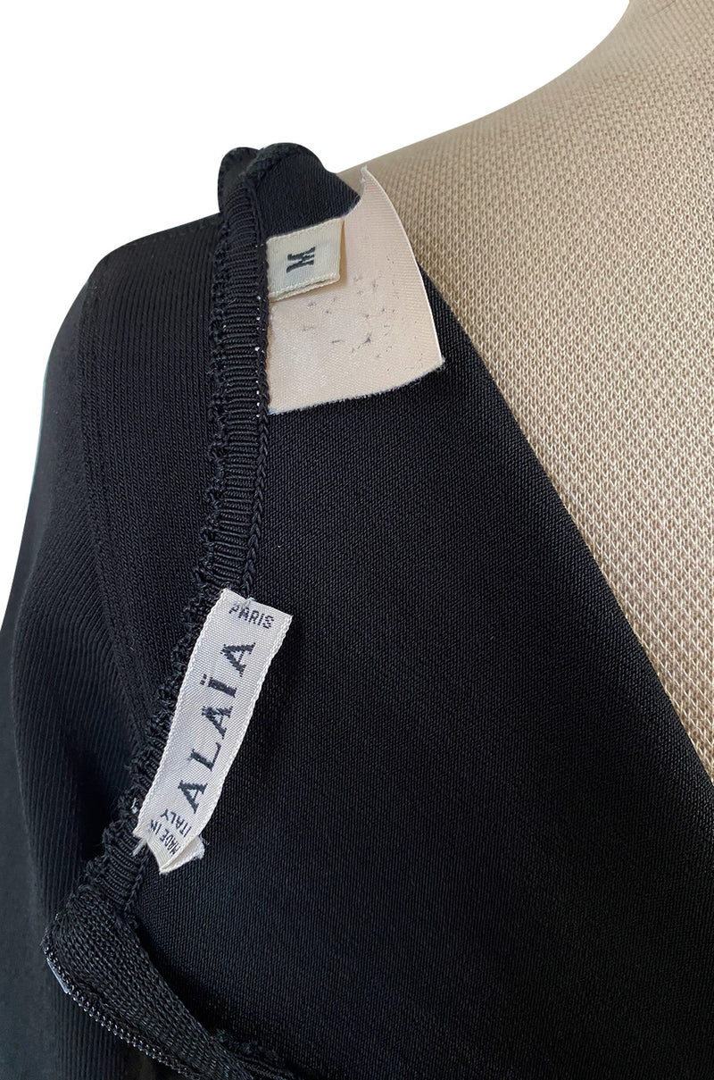 Early 1990s Azzedine Alaia Black Knit Mini Dress w Sheer Raised Edge Skirt & Boy Short Interior