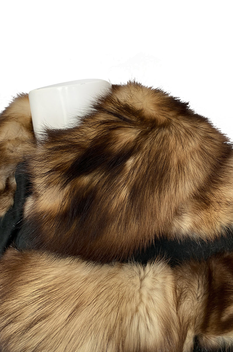 c.1966 Pierre Cardin Fitch Fur & Black Suede Flared Sleeve Coat