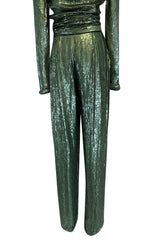 Amazing 1979 John Anthony Couture Sea Green Jumpsuit Completely Covered in Sequins