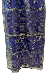 1970s Lanvin by Jules-Francois Crahay Demi-Couture Metallic Gold Detailing BlueNet Dress