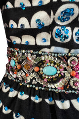 Amazing 1970s Unlabeled Valentina Inc. Rainbow Colored Elaborate Sequin & Bead Detailed Dress