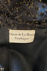 Late 1960s Oscar De La Renta Gold Metallic Eyelash Silk Organza Dress w Silver Metallic Detailing
