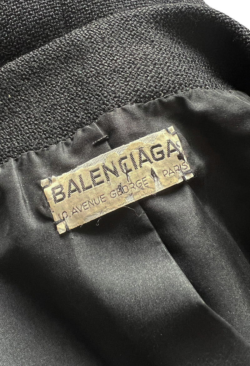 Fall 1959 Cristobal Balenciaga Haute Couture Black Jacket w