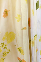 1961 Ferdinando Sarmi Strapless Yellow Floral Print Silk Chiffon Dress w Front Bow Detail