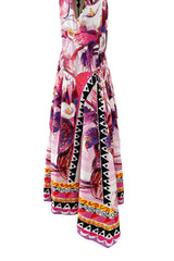 Prettiest Recent Prada Pink Flowerpot Postcard Print Cotton Dress w Asymetrical Hemline