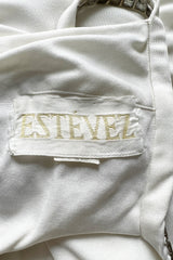 Stellar 1970s Luis Estevez Backless White Jersey Dress w Silver Studded Front