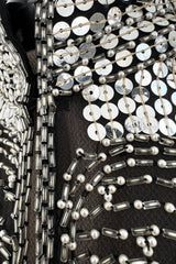 Sparkly Spring 1981 Halston Silver Sequin & Beaded Black Silk Chiffon Jacket