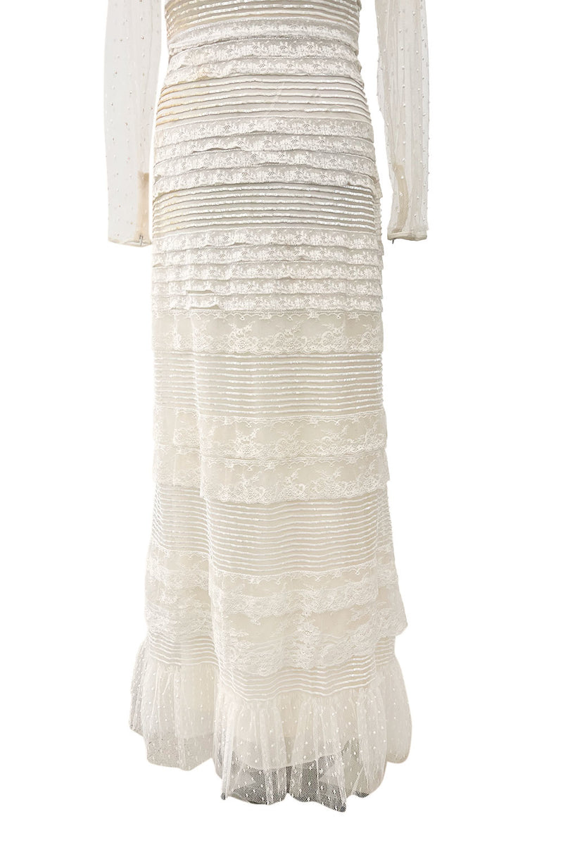 Prettiest 2012 Valentino Tiered Ivory Lace Net Dress w Tiny Sequin & Bead Detailing