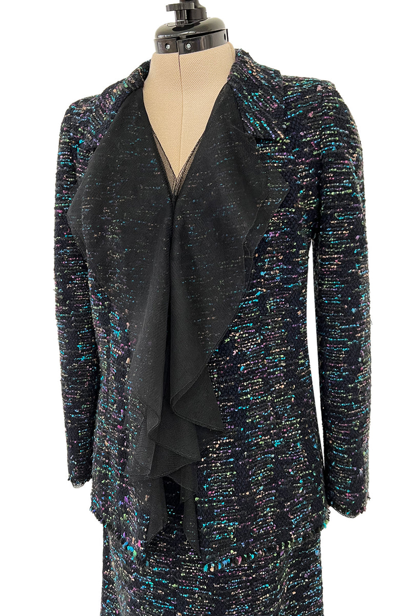 Gorgeous Fall 2000 Chanel by Karl Lagerfeld Haute Couture Ruffled Three Piece Boucle Runway Suit