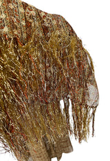 Fall 1977 Oscar De La Renta Feather Light Metallic Chiffon Dress & Extra Long Sash