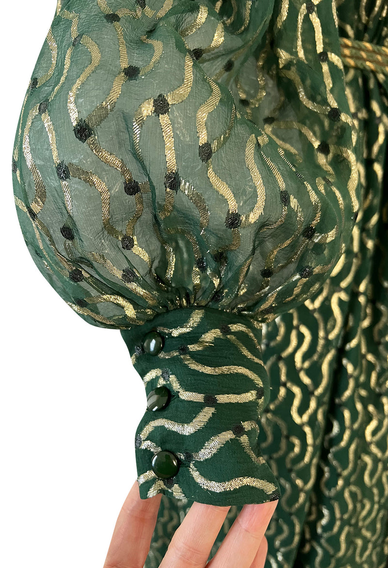 Extraordinary 1970s Christian Dior by Marc Bohan Gold Metallic Green S Shrimpton Couture Extraordinary 1970s Christian Dior by Marc Bohan Gold Metallic Green S Shrimpton Couture