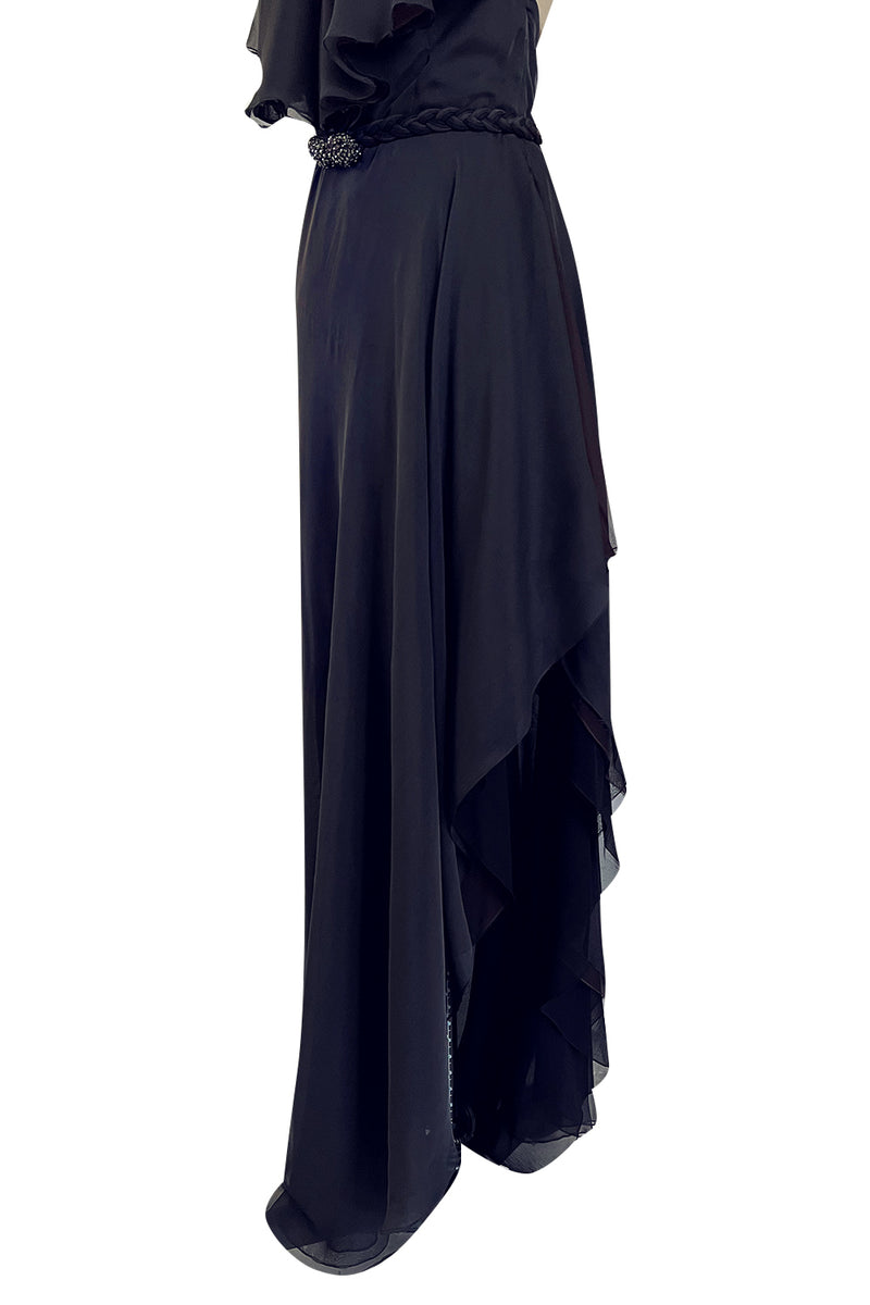 Chic 2000s John Anthony Couture Multi Layer Silk Chiffon Backless Ruffle Plunge Dress