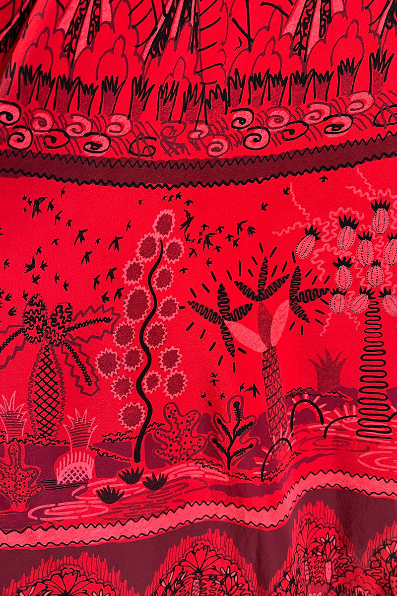Spring 2017 Valentino by PierPaolo Piccioli Red Silk Dress w Zandra Rhodes Print