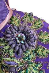 Rare 1960s Tiziani Couture by Karl Lagerfeld Purple Silk Dress w Intricate Hand Beading