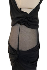 Spectacular Early 2000s John Anthony Couture Black Jersey & Mesh One Sleeve Dress