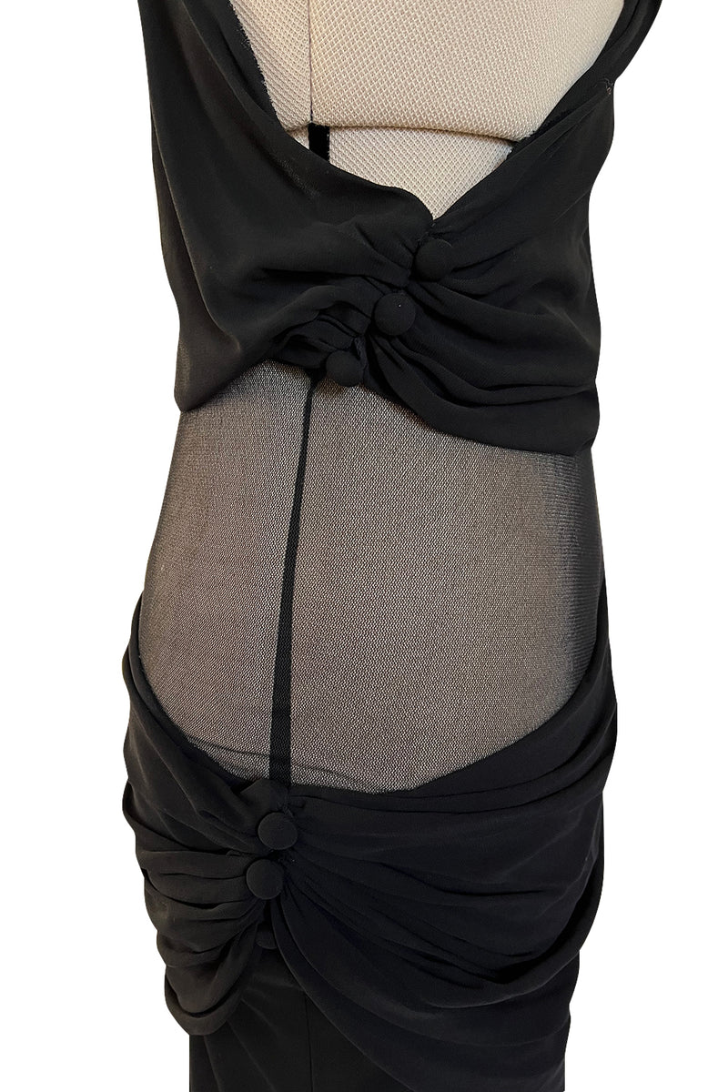 Spectacular Early 2000s John Anthony Couture Black Jersey & Mesh One Sleeve Dress